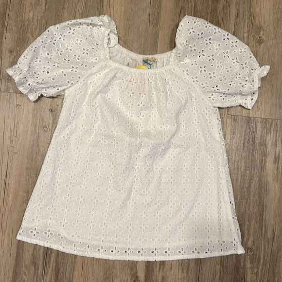 NWT Hayden Girls Sweet White Eyelet Top Sz Med Flower Cotton Boho Puff Sleeve - Picture 4 of 10